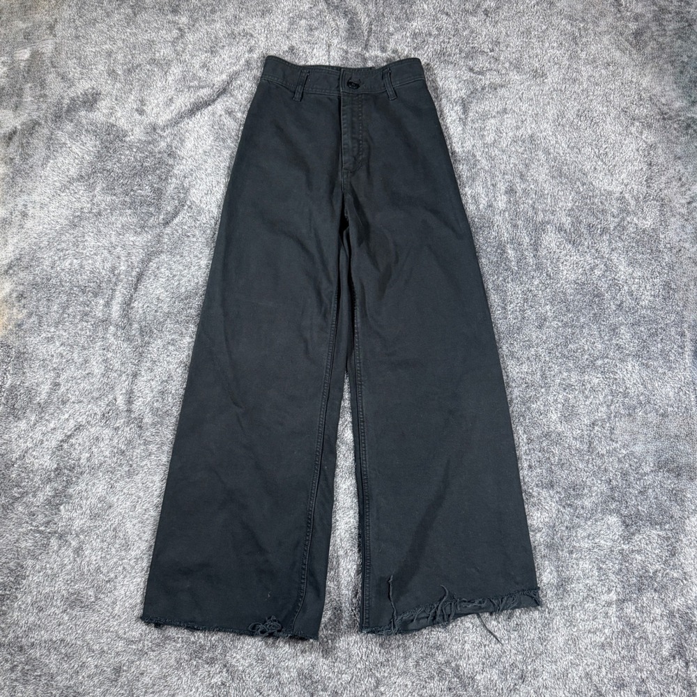 Zara Marine Straight Black High Waisted Wide Leg Raw Hem Pants Size 4 US 26 MEX